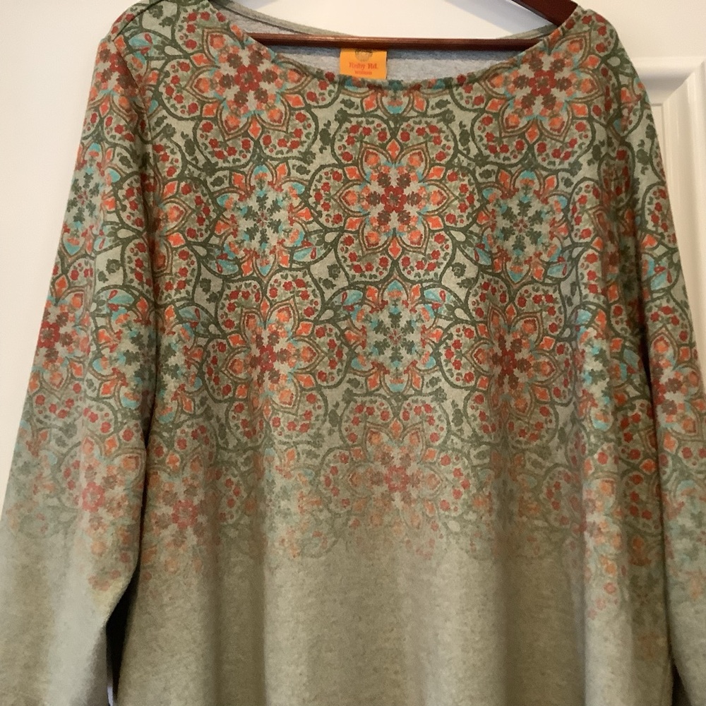 Ruby Rd Tunic Top Pullover Green Orange Floral Si… - image 2